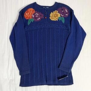 Vintage ANDREA GAYLE Women’s Sweater Medium Floral Knit Cottagecore Embroidery
